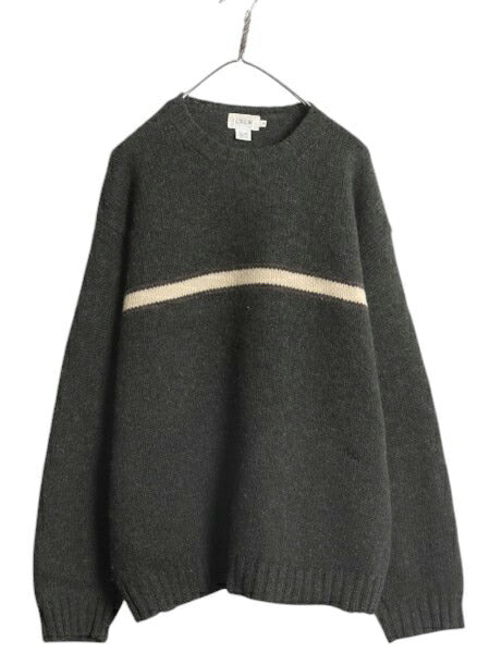 00s J CREW ボーダー シェットランド ウール ニット セーター メンズ XL 00年代 オールド ジェイクルー 大きいサイズ ミドルゲージ カーキ