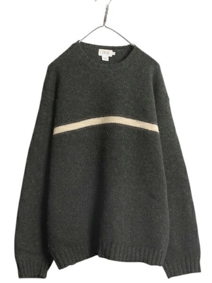00s J CREW ボーダー シェットランド ウール ニット セーター メンズ XL 00年代 オールド ジェイクルー 大きいサイズ ミドルゲージ カーキ