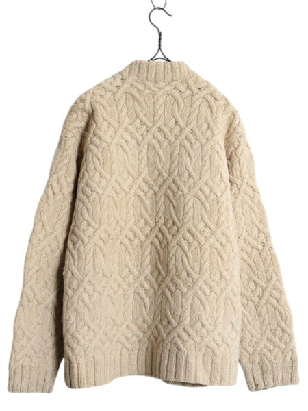 90s 00s J CREW フィッシャーマン ウール ニット セーター メンズ XS レディース M / オールド ジェイクルー アラン ケーブル ナチュラル