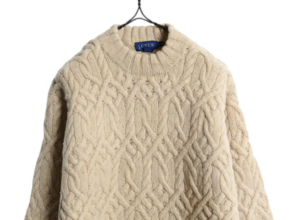 90s 00s J CREW フィッシャーマン ウール ニット セーター メンズ XS レディース M / オールド ジェイクルー アラン ケーブル ナチュラル