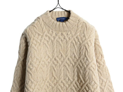 90s 00s J CREW フィッシャーマン ウール ニット セーター メンズ XS レディース M / オールド ジェイクルー アラン ケーブル ナチュラル