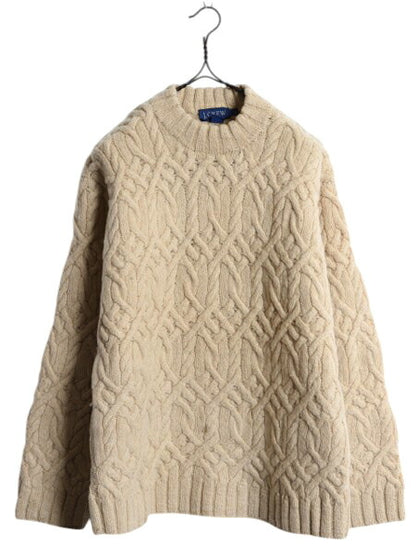 90s 00s J CREW フィッシャーマン ウール ニット セーター メンズ XS レディース M / オールド ジェイクルー アラン ケーブル ナチュラル