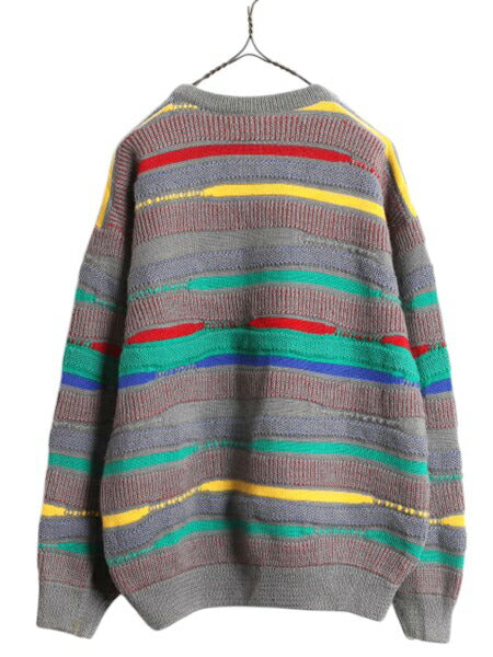 90s オーストラリア製 COOGI 3D 立体編み 総柄 ウール デザイン ニット セーター メンズ L / 古着 90年代 オールド クージー マルチカラー