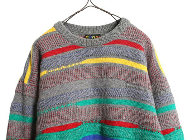 90s オーストラリア製 COOGI 3D 立体編み 総柄 ウール デザイン ニット セーター メンズ L / 古着 90年代 オールド クージー マルチカラー