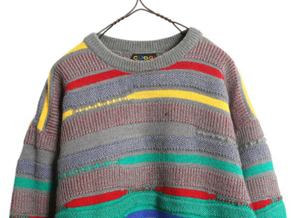90s オーストラリア製 COOGI 3D 立体編み 総柄 ウール デザイン ニット セーター メンズ L / 古着 90年代 オールド クージー マルチカラー
