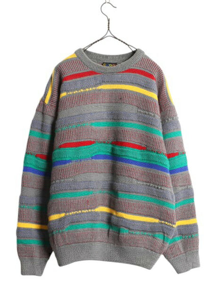 90s オーストラリア製 COOGI 3D 立体編み 総柄 ウール デザイン ニット セーター メンズ L / 古着 90年代 オールド クージー マルチカラー