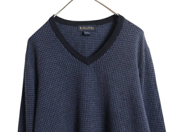 ブルックスブラザーズ Vネック ニット セーター メンズ L / 古着 Brooks Brothers メリノ ウール 総柄 ハイゲージ 千鳥格子 チェック 薄手
