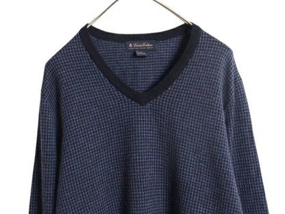 ブルックスブラザーズ Vネック ニット セーター メンズ L / 古着 Brooks Brothers メリノ ウール 総柄 ハイゲージ 千鳥格子 チェック 薄手