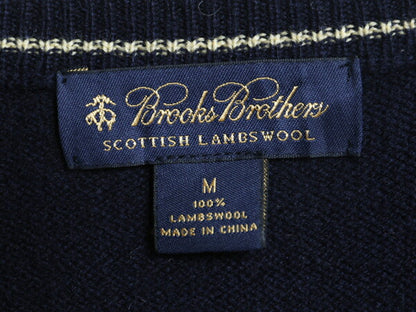 ブルックスブラザーズ ラム ウール ニット セーター メンズ M / Brooks Brothers 薄手 ワンポイント クルーネック シンプル ハイゲージ 紺