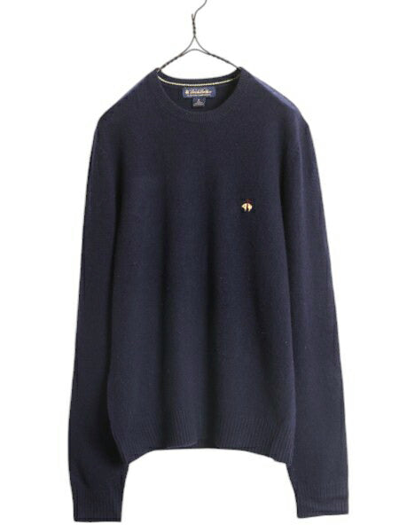 ブルックスブラザーズ ラム ウール ニット セーター メンズ M / Brooks Brothers 薄手 ワンポイント クルーネック シンプル ハイゲージ 紺