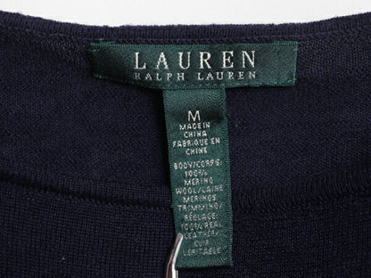 00s LAUREN ラルフローレン メリノ ウールニット セーター レディース M / オールド ポロ 無地 ポケット付き カットソー ボートネック 紺