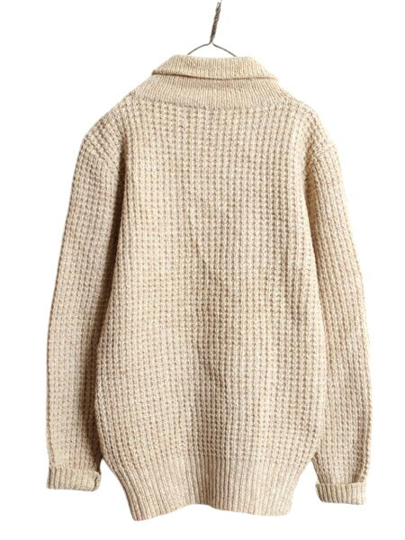 80s ウールリッチ ショールカラー ニット セーター メンズ L / 旧タグ ヴィンテージ Woolrich ウール 無地 紺タグ プルオーバー ベージュ