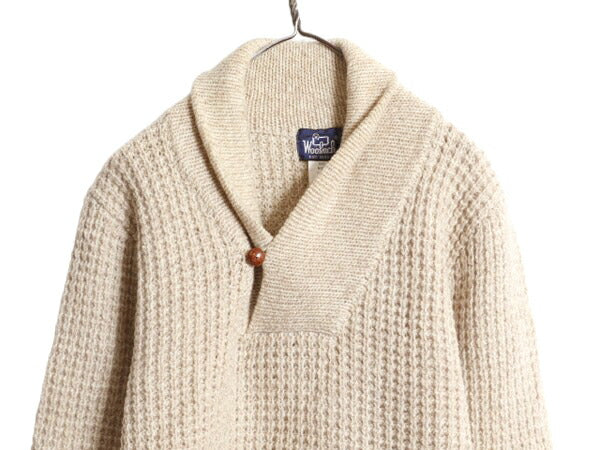 80s ウールリッチ ショールカラー ニット セーター メンズ L / 旧タグ ヴィンテージ Woolrich ウール 無地 紺タグ プルオーバー ベージュ