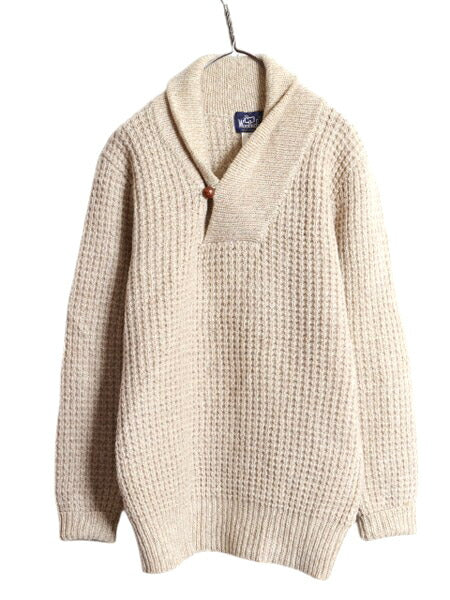 80s ウールリッチ ショールカラー ニット セーター メンズ L / 旧タグ ヴィンテージ Woolrich ウール 無地 紺タグ プルオーバー ベージュ