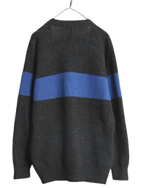 80s OLD GAP シェットランド ウール ニット カーディガン メンズ M ヴィンテージ ギャップ セーター 前開き 重ね着 ポケット付き ボーダー