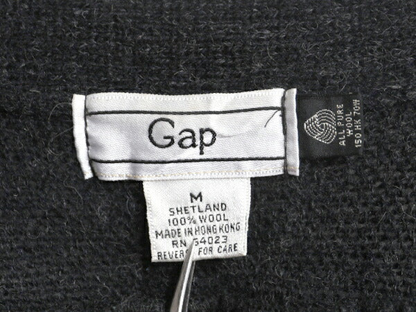 80s OLD GAP シェットランド ウール ニット カーディガン メンズ M ヴィンテージ ギャップ セーター 前開き 重ね着 ポケット付き ボーダー