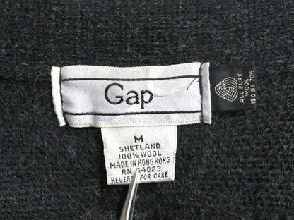 80s OLD GAP シェットランド ウール ニット カーディガン メンズ M ヴィンテージ ギャップ セーター 前開き 重ね着 ポケット付き ボーダー