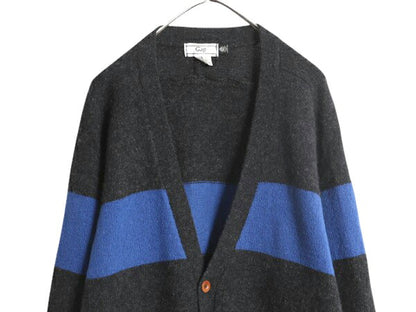 80s OLD GAP シェットランド ウール ニット カーディガン メンズ M ヴィンテージ ギャップ セーター 前開き 重ね着 ポケット付き ボーダー