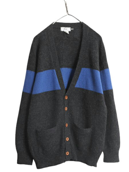 80s OLD GAP シェットランド ウール ニット カーディガン メンズ M ヴィンテージ ギャップ セーター 前開き 重ね着 ポケット付き ボーダー