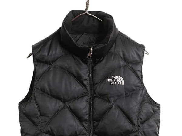 US企画 ノースフェイス ナイロン ダウン ベスト レディース XS 古着 The North Face フルジップ キルティング 550フィル 重ね着 前開き 黒