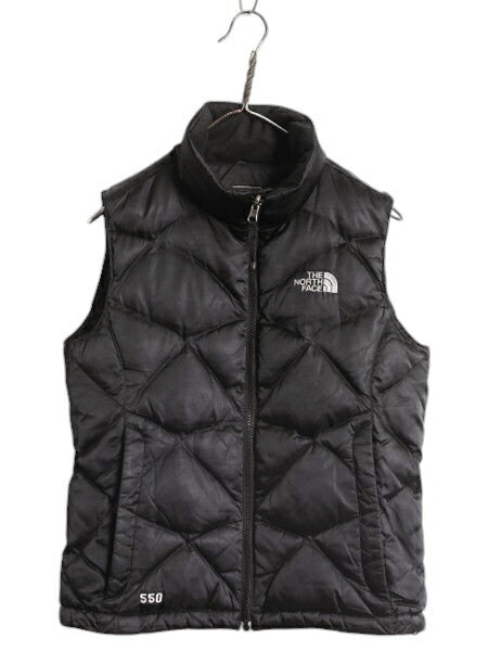 US企画 ノースフェイス ナイロン ダウン ベスト レディース XS 古着 The North Face フルジップ キルティング 550フィル 重ね着 前開き 黒