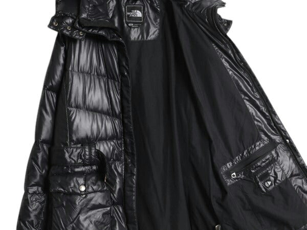 ノースフェイス ナイロン ダウン ジャケット レディース M The North Face アウトドア 550フィル フード パーカー ハーフ コート ブラック