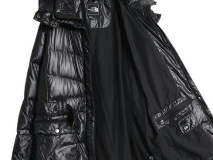 ノースフェイス ナイロン ダウン ジャケット レディース M The North Face アウトドア 550フィル フード パーカー ハーフ コート ブラック