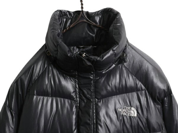 ノースフェイス ナイロン ダウン ジャケット レディース M The North Face アウトドア 550フィル フード パーカー ハーフ コート ブラック
