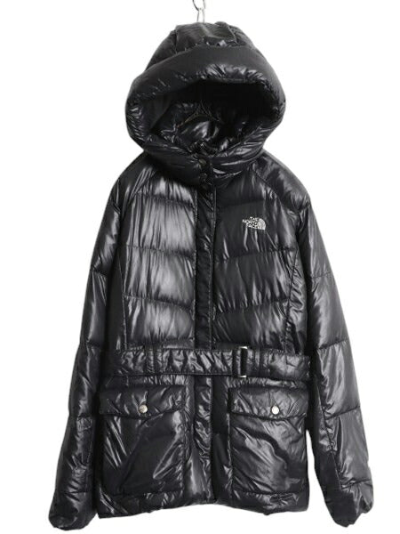 ノースフェイス ナイロン ダウン ジャケット レディース M The North Face アウトドア 550フィル フード パーカー ハーフ コート ブラック
