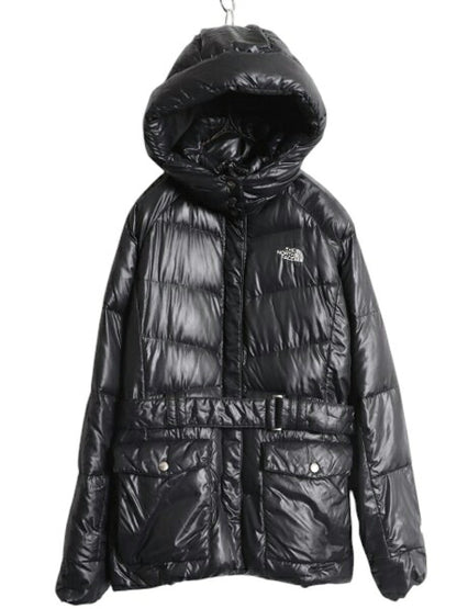 ノースフェイス ナイロン ダウン ジャケット レディース M The North Face アウトドア 550フィル フード パーカー ハーフ コート ブラック
