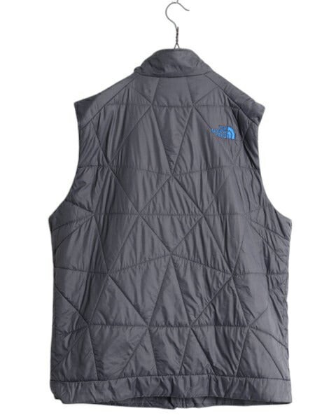 US企画 ノースフェイス 中綿 キルティング ナイロン ベスト メンズ L 古着 The North Face アウトドア 前開き 重ね着 ワンポイント グレー