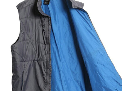 US企画 ノースフェイス 中綿 キルティング ナイロン ベスト メンズ L 古着 The North Face アウトドア 前開き 重ね着 ワンポイント グレー