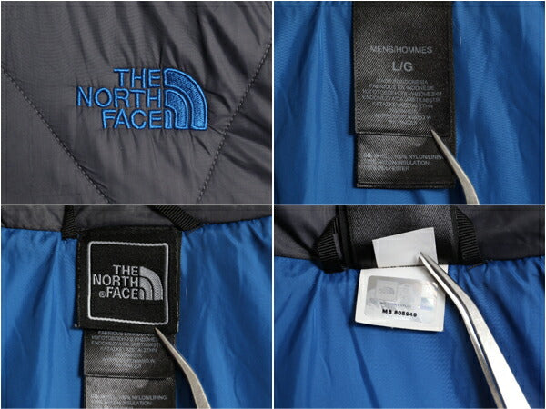 US企画 ノースフェイス 中綿 キルティング ナイロン ベスト メンズ L 古着 The North Face アウトドア 前開き 重ね着 ワンポイント グレー