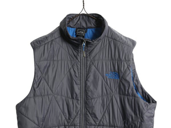 US企画 ノースフェイス 中綿 キルティング ナイロン ベスト メンズ L 古着 The North Face アウトドア 前開き 重ね着 ワンポイント グレー