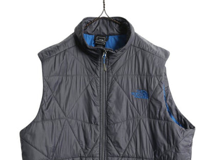 US企画 ノースフェイス 中綿 キルティング ナイロン ベスト メンズ L 古着 The North Face アウトドア 前開き 重ね着 ワンポイント グレー