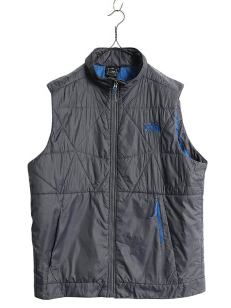 US企画 ノースフェイス 中綿 キルティング ナイロン ベスト メンズ L 古着 The North Face アウトドア 前開き 重ね着 ワンポイント グレー