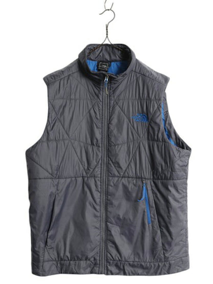 US企画 ノースフェイス 中綿 キルティング ナイロン ベスト メンズ L 古着 The North Face アウトドア 前開き 重ね着 ワンポイント グレー