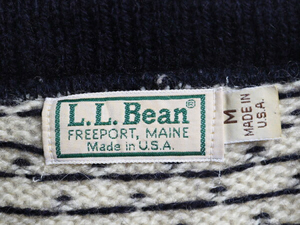 80s USA製 エルエルビーン ニット カーディガン レディース M 旧タグ ヴィンテージ LLBEAN ウール セーター バーズアイ ノルディック 総柄