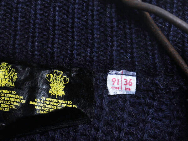 90s イギリス製 バブアー ウール チャンキー ニット セーター 36 メンズ XS レディース M 程 古着 オールド 無地 リブ編み 3ワラント 濃紺