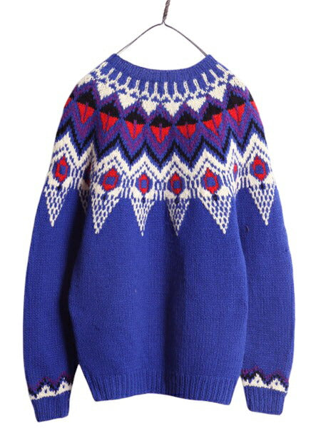 90s LORD&TAYLOR ノルディック ニット セーター メンズ M レディース L / 古着 オールド シェットランド ウール 求心柄 丸ヨーク 厚手 総柄