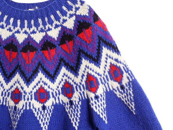 90s LORD&TAYLOR ノルディック ニット セーター メンズ M レディース L / 古着 オールド シェットランド ウール 求心柄 丸ヨーク 厚手 総柄