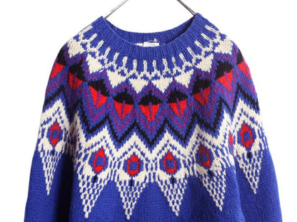 90s LORD&TAYLOR ノルディック ニット セーター メンズ M レディース L / 古着 オールド シェットランド ウール 求心柄 丸ヨーク 厚手 総柄