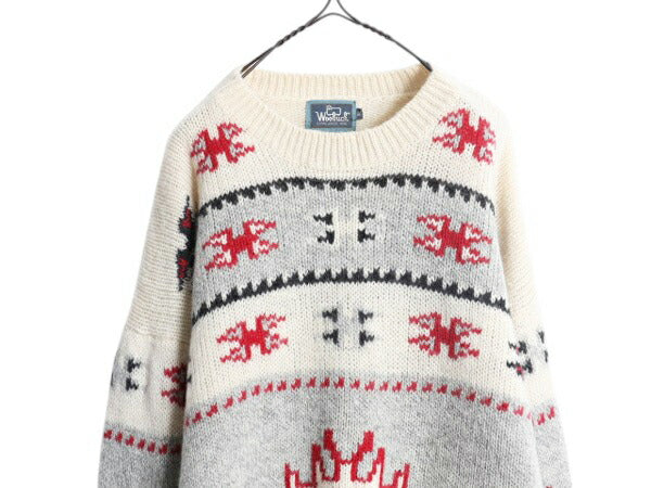 90s ウールリッチ ネイティブ 総柄 ウール ニット セーター メンズ XL 90年代 オールド Woolrich クルーネック マルチカラー 大きいサイズ