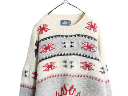 90s ウールリッチ ネイティブ 総柄 ウール ニット セーター メンズ XL 90年代 オールド Woolrich クルーネック マルチカラー 大きいサイズ