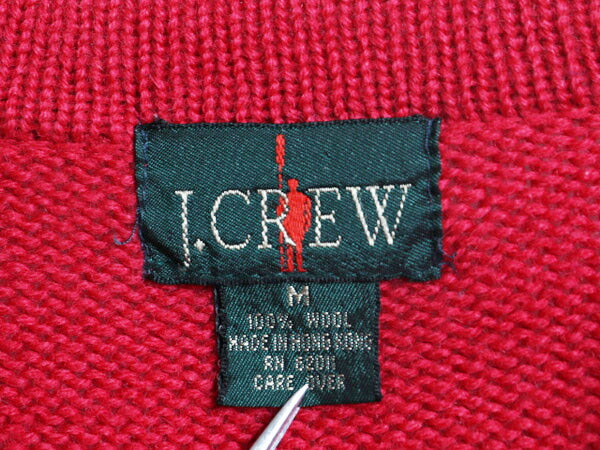 90s J CREW ウール ニット カーディガン メンズ M 古着 オールド 巨人タグ ジェイクルー セーター 前開き 羽織り ポケット付き 無地 ピンク