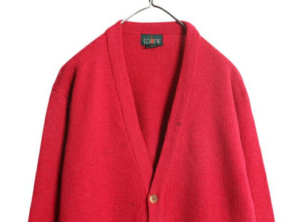 90s J CREW ウール ニット カーディガン メンズ M 古着 オールド 巨人タグ ジェイクルー セーター 前開き 羽織り ポケット付き 無地 ピンク