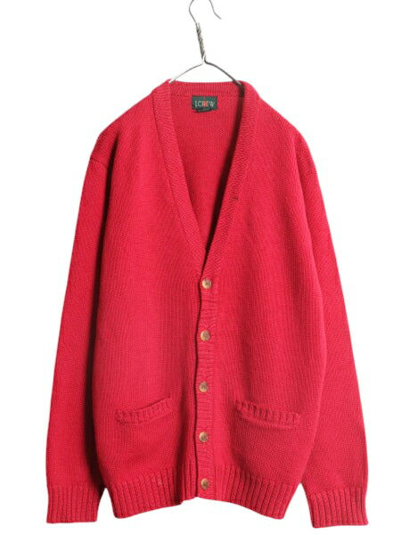 90s J CREW ウール ニット カーディガン メンズ M 古着 オールド 巨人タグ ジェイクルー セーター 前開き 羽織り ポケット付き 無地 ピンク