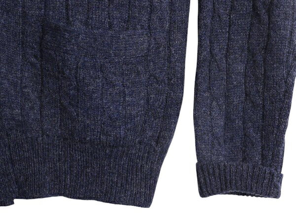 90s J CREW ケーブル ニット カーディガン メンズ M オールド ジェイクルー 巨人タグ ウール セーター 前開き 羽織り 無地 ポケット付き 紺