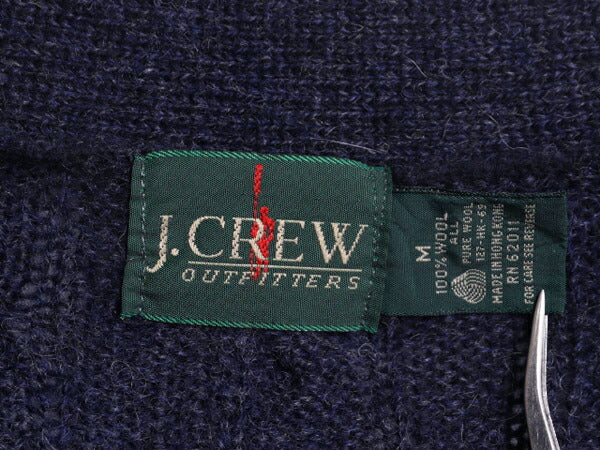 90s J CREW ケーブル ニット カーディガン メンズ M オールド ジェイクルー 巨人タグ ウール セーター 前開き 羽織り 無地 ポケット付き 紺