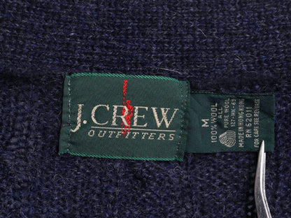 90s J CREW ケーブル ニット カーディガン メンズ M オールド ジェイクルー 巨人タグ ウール セーター 前開き 羽織り 無地 ポケット付き 紺